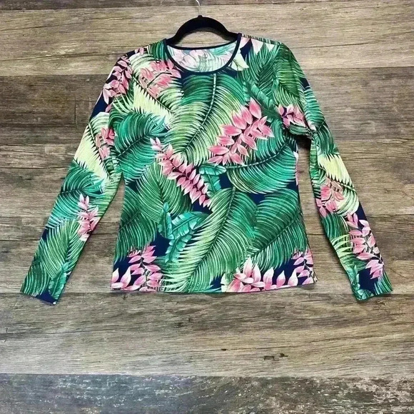 Lands' End Women's Tropical Print Long Sleeve Top - Picture 1 of 3